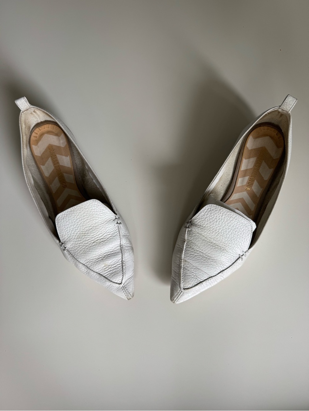 Nicholas Kirkwood White Pebbled Leather Pointed Toe Flats MADE IN ITALY